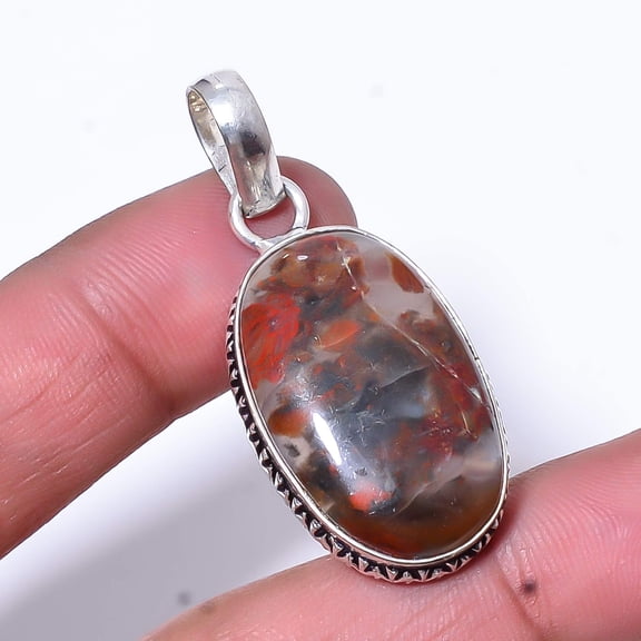 Seam Agate - Morocco Designer Handmade 925 Sterling Silver Pendant 1.76" P21