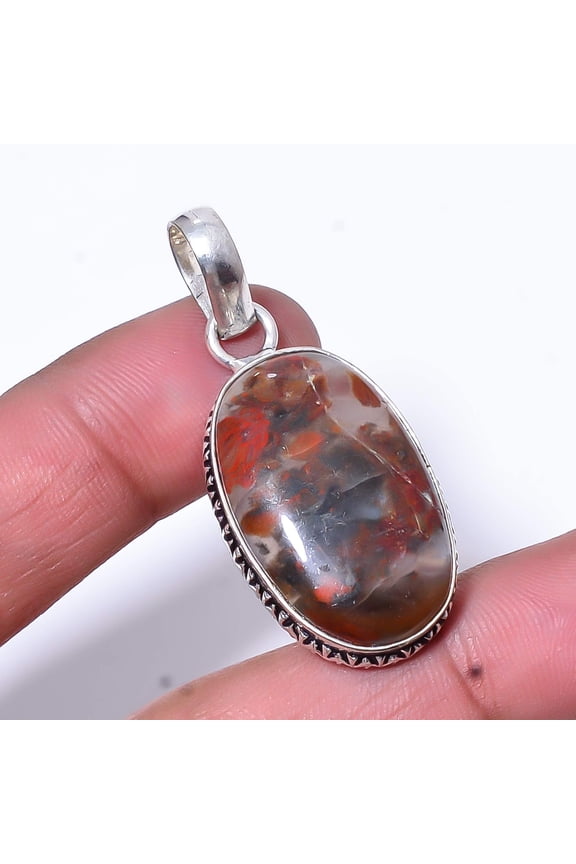 Seam Agate - Morocco Designer Handmade 925 Sterling Silver Pendant 1.76" P21