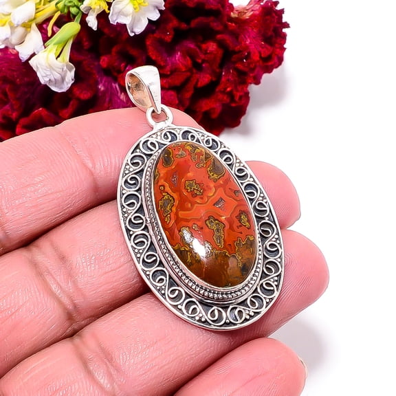 Seam Agate - Morocco Designer Handmade 925 Sterling Silver Pendant 2.03" P99547, Christmas Gift