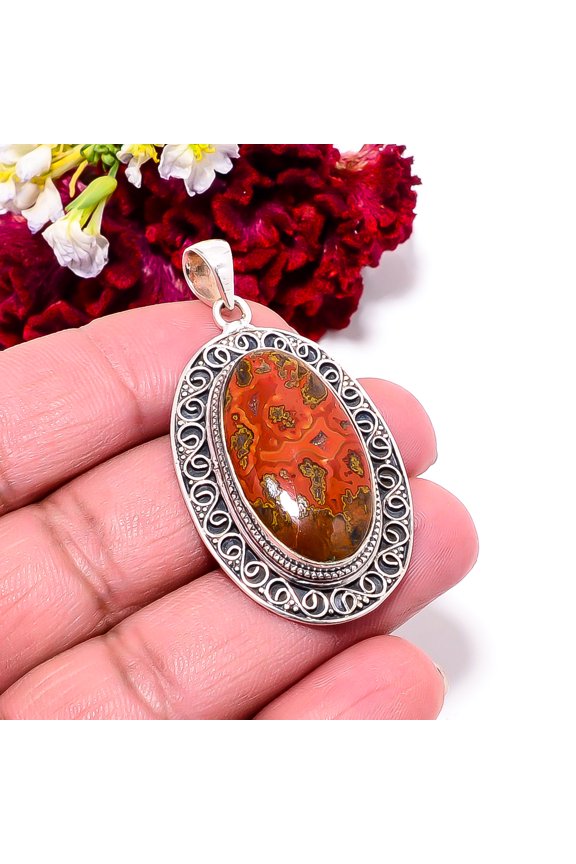 Seam Agate - Morocco Designer Handmade 925 Sterling Silver Pendant 2.03" P99547, Christmas Gift