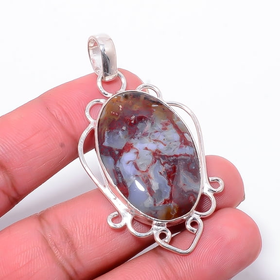 Seam Agate - Morocco Designer Handmade 925 Sterling Silver Pendant 2.26" P18