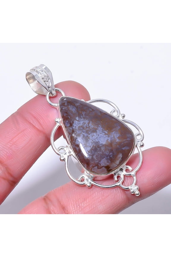 Seam Agate - Morocco Designer Handmade 925 Sterling Silver Pendant 2.34" P25206