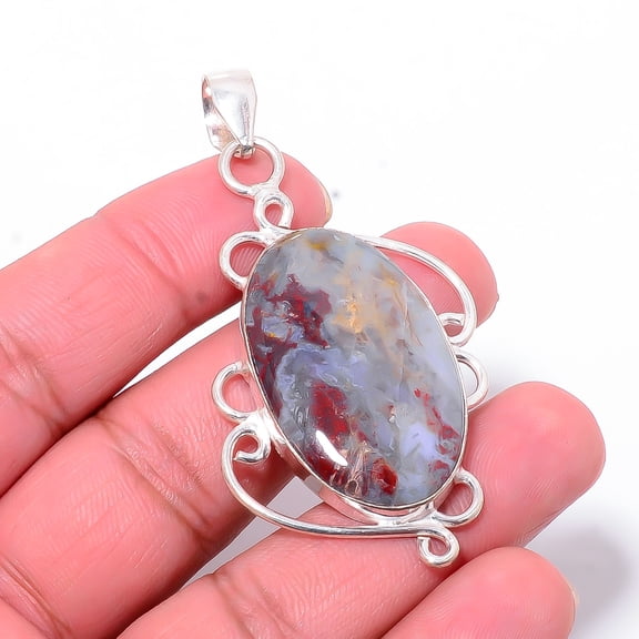 Seam Agate - Morocco Designer Handmade 925 Sterling Silver Pendant 2.54" P42