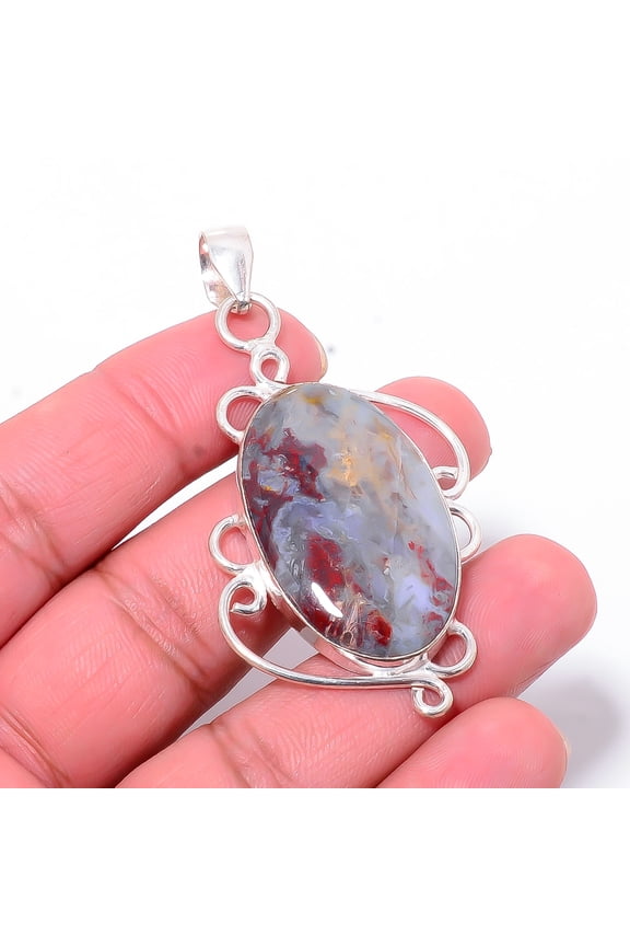 Seam Agate - Morocco Designer Handmade 925 Sterling Silver Pendant 2.54" P42