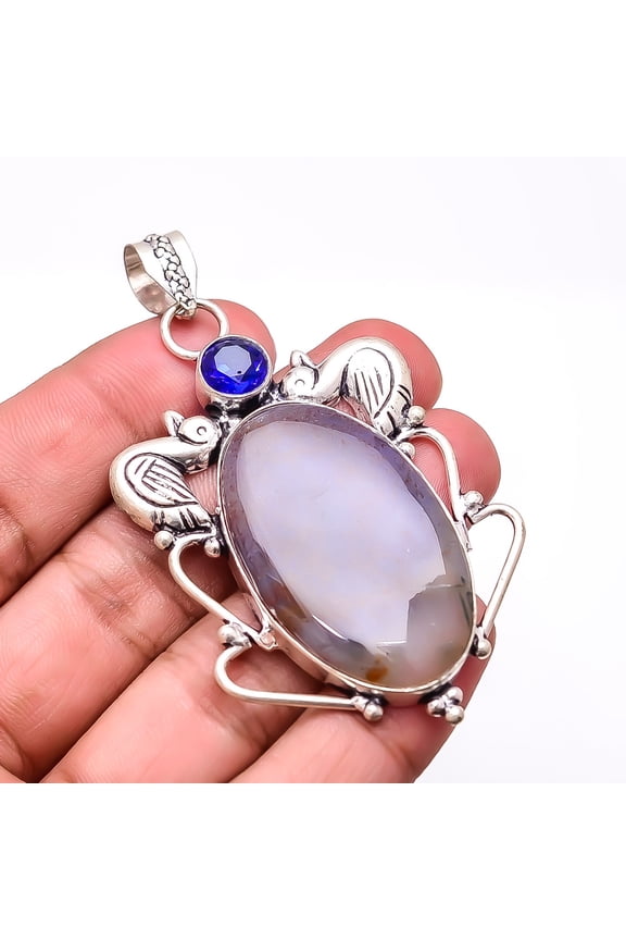 Seam Agate - Morocco Designer Handmade 925 Sterling Silver Pendant 2.81" P27