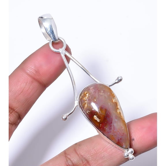 Seam Agate - Morocco Designer Handmade 925 Sterling Silver Pendant 3.28" P215