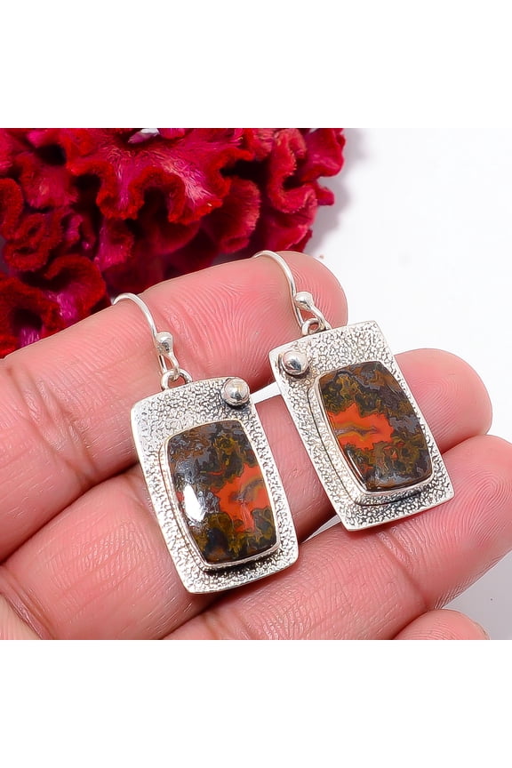 Seam Agate - Morocco Gemstone 925 Sterling Silver Handmade Earring 1.6" E102715, Christmas Gift