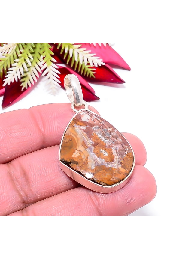 Seam Agate - Morocco Gemstone 925 Sterling Silver Handmade Pendant 1.95" P9