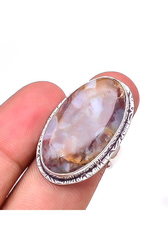 Seam Agate - Morocco Gemstone 925 Sterling Silver Handmade Ring S.8 R24
