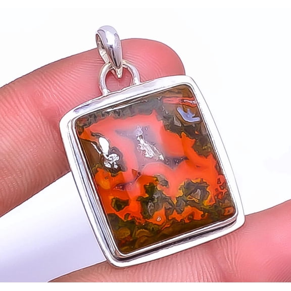 Seam Agate - Morocco Gemstone 925 Sterling Silver Pendant 1.56" P_9201_44_11, Christmas Gift, Gemstone Silver Jewelry, Seam agate Pendant, New Year Sa
