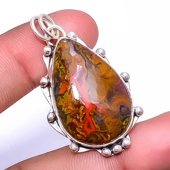Seam Agate - Morocco Gemstone 925 Sterling Silver Pendant 1.72" P_9176_49_15, Christmas Gift, Gemstone Silver Jewelry, Seam agate Pendant, New Year Sa