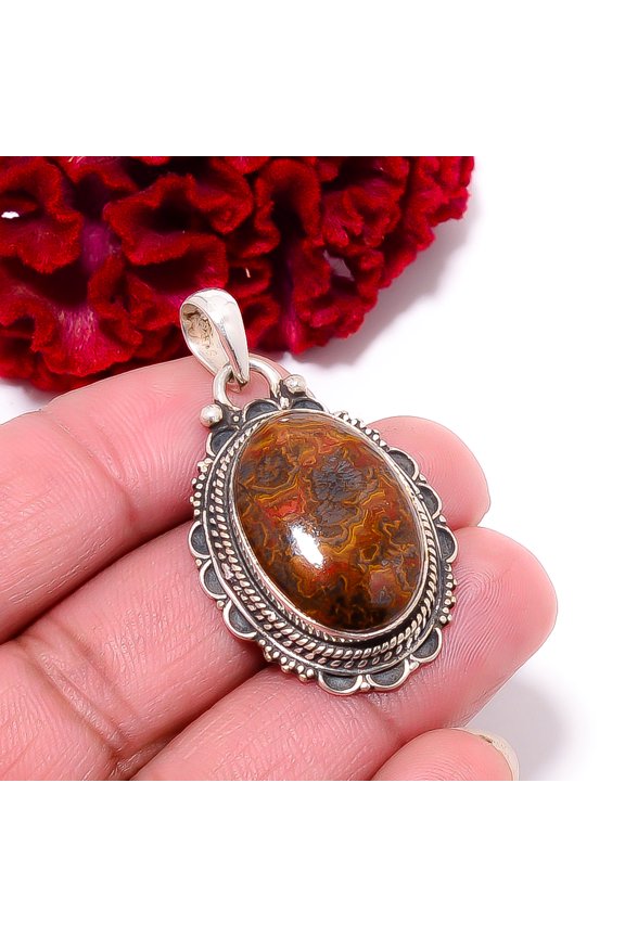 Seam Agate - Morocco Gemstone 925 Sterling Silver Pendant 1.76" P96218, Christmas Gift