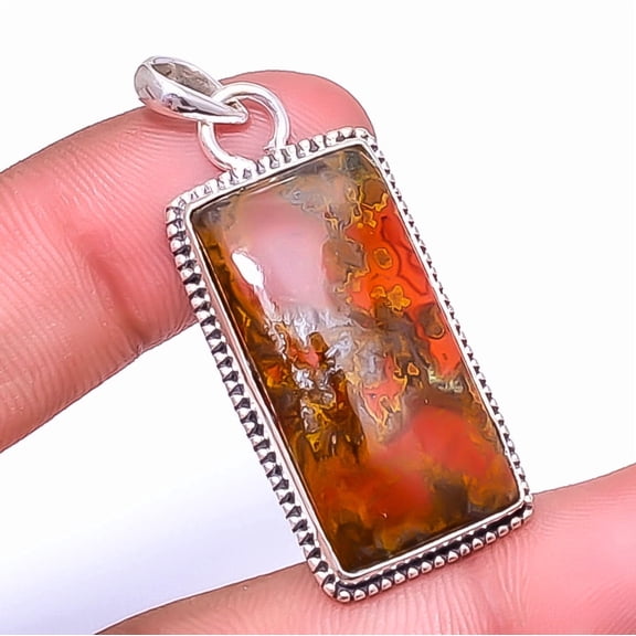 Seam Agate - Morocco Gemstone 925 Sterling Silver Pendant 1.95" P_9201_44_21, Christmas Gift, Gemstone Silver Jewelry, Seam agate Pendant, New Year Sa