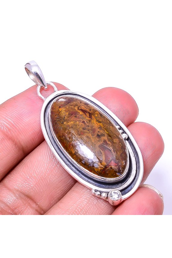 Seam Agate - Morocco Gemstone 925 Sterling Silver Pendant 1.95" P_9397_207_53