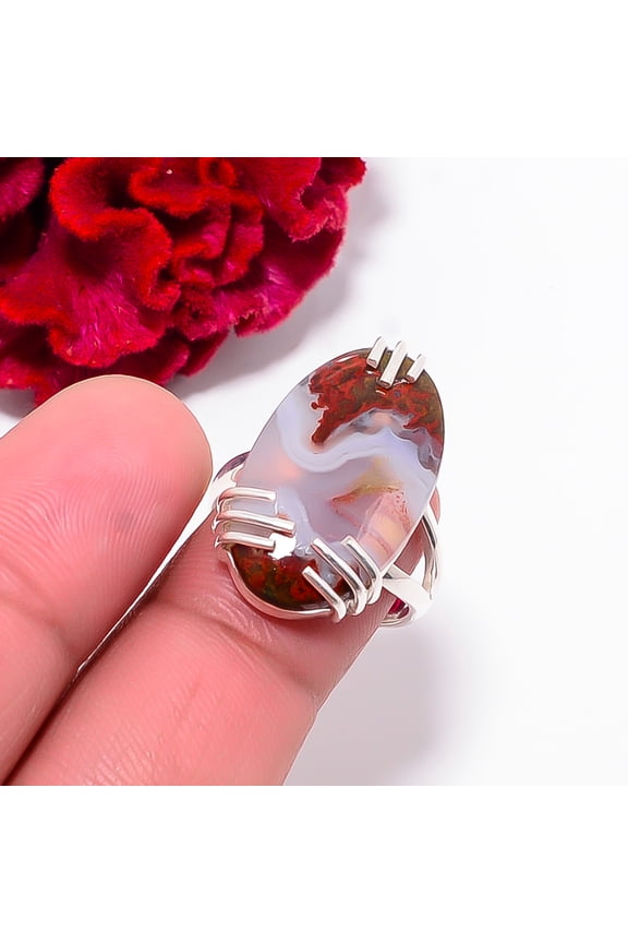 Seam Agate - Morocco Gemstone 925 Sterling Silver Ring S.7.5 R102518, Christmas Gift