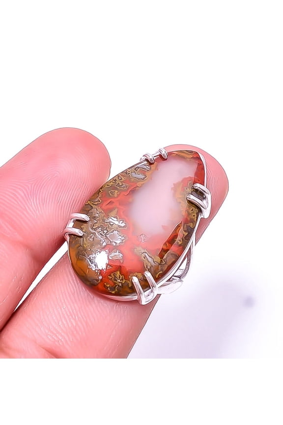 Seam Agate -Morocco Solitaire Gemstone Handmade 925 Sterling Silver Ring s.7, Brown Seam Agate Ring R_8024_295_184