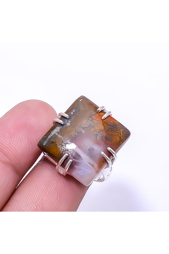 Seam Agate -Morocco Solitaire Gemstone Handmade 925 Sterling Silver Ring s.8.5, Brown Seam Agate Ring R_8024_297_109