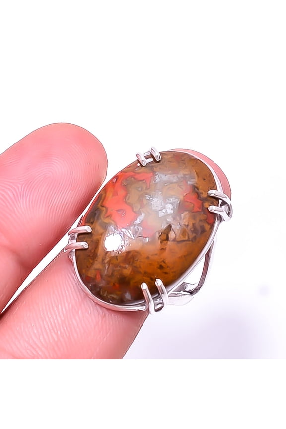 Seam Agate -Morocco Solitaire Gemstone Handmade 925 Sterling Silver Ring s.9.5, Brown Seam Agate Ring R_8024_295_45