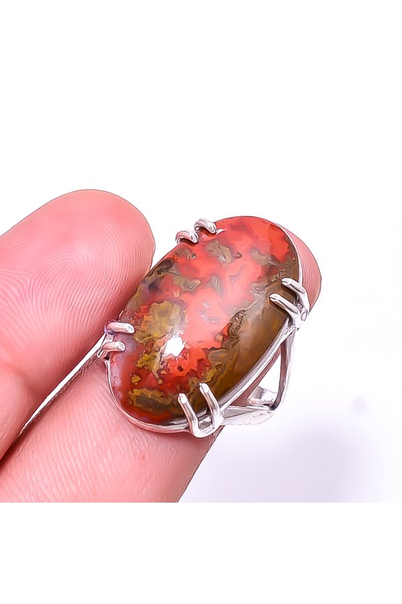 Seam Agate -Morocco Solitaire Gemstone Handmade 925 Silver Plated Ring s.9, Brown Seam Agate Ring R_8024_295_197