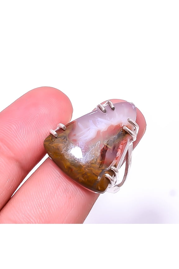 Seam Agate -Morocco Solitaire Gemstone Handmade 925 Sterling Silver Ring s.9, Seam Agate Ring R_8024_295_21