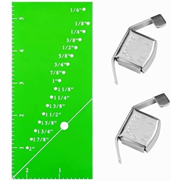 Seam Allowance Ruler and 2 Guide for Sewing Machine, Ideal Quilting 1/8'' to 2'' Straight Line Hems, Perforated Gauge Measuring Tool with 45?Trim Line, Green