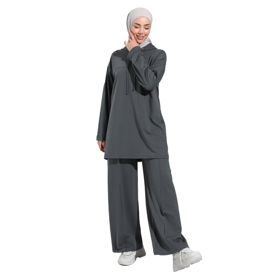 Seam Detailed Hooded Tracksuit Set Granite