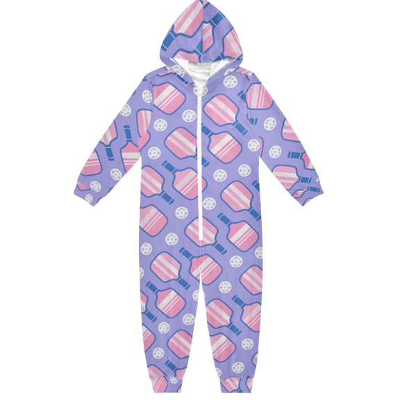 Seam Pickleball Boys & Girls Hooded One-Piece Pajamas Warm Crystal velvet Hooded Long Sleeve Loungewear Jumpsuit Unisex