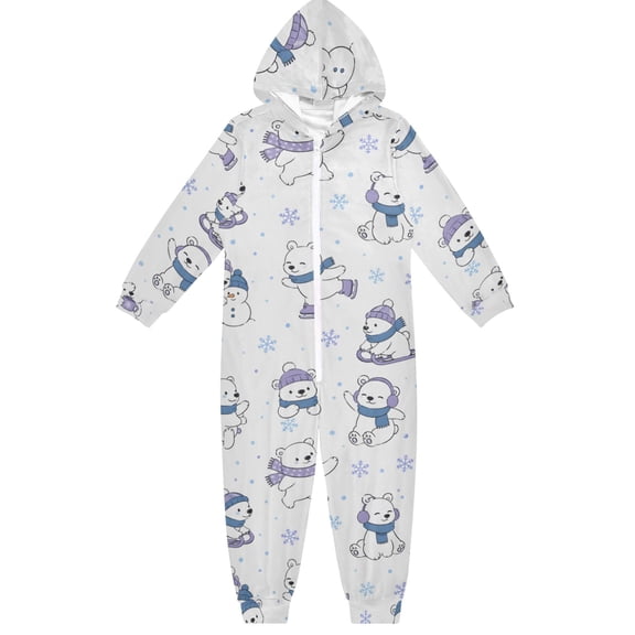 Seam Polar Bears Winter Boys & Girls Hooded One-Piece Pajamas Warm Crystal velvet Hooded Long Sleeve Loungewear Jumpsuit Unisex