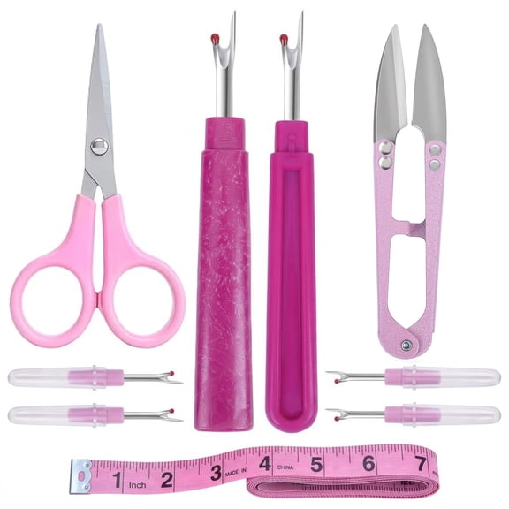 Seam Ripper Kit, Sewing Rippers with Ergonomic Handle, Thread Cutter Scissors and Measuring Tape, Sewing Accessories for Quilting Crafts and Fabric Removal, Purple