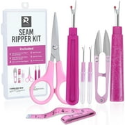 Plastic Seam Ripper Fabric Ripper Kit 7 Pcs - 1 Large, 1 Ergonomic, 2 Small Seam Rippers, Thread Cutter, Scissor, Measuring Tape - Sewing Accessories for Notions Quilting Crafts