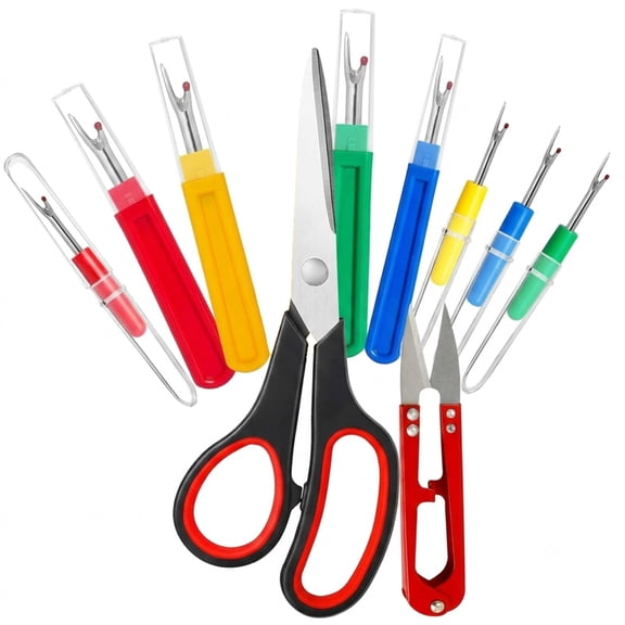 Seam Ripper Set, 10 Pcs Sewing Thread Remover with 4 Big and 4 Small Unpicker, 2 Scissors for Crafting, Fabric Cutting, and Quick Seam Opening, Multicolor