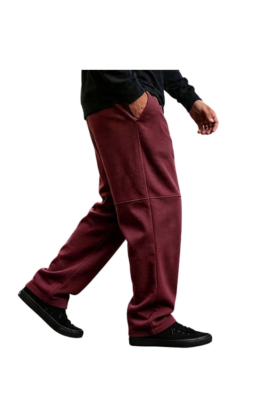 Seam Split Straight Sweatpants for Men Daily Street Trousers Elastic Drawstring Waist Open Leg Casual Pants | Soft Fleece Oversized Sweatpants Wide Leg For Walking Lounging Wine,L