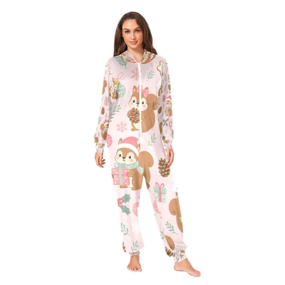 Seam Squirrel Christmas Adult Unisex Onesie Pajamas One Piece Suit Pjs Sleepwear Jumpsuit