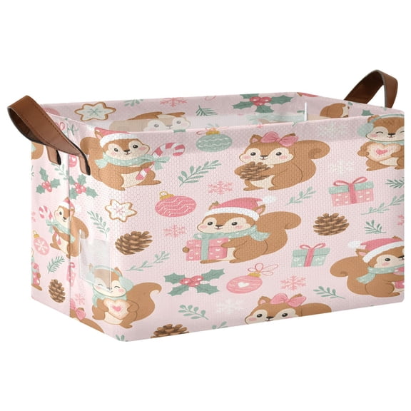 Seam Squirrel Christmas Foldable Storage Large Fabric Storage Baskets Organizer Storage Bins with Handles for Shelves