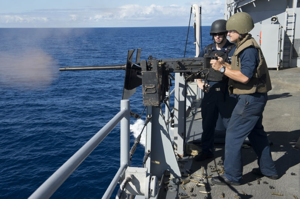 Seaman Apprentice fires a 50-caliber machine gun Canvas Art - Stocktrek Images (35 x 23)