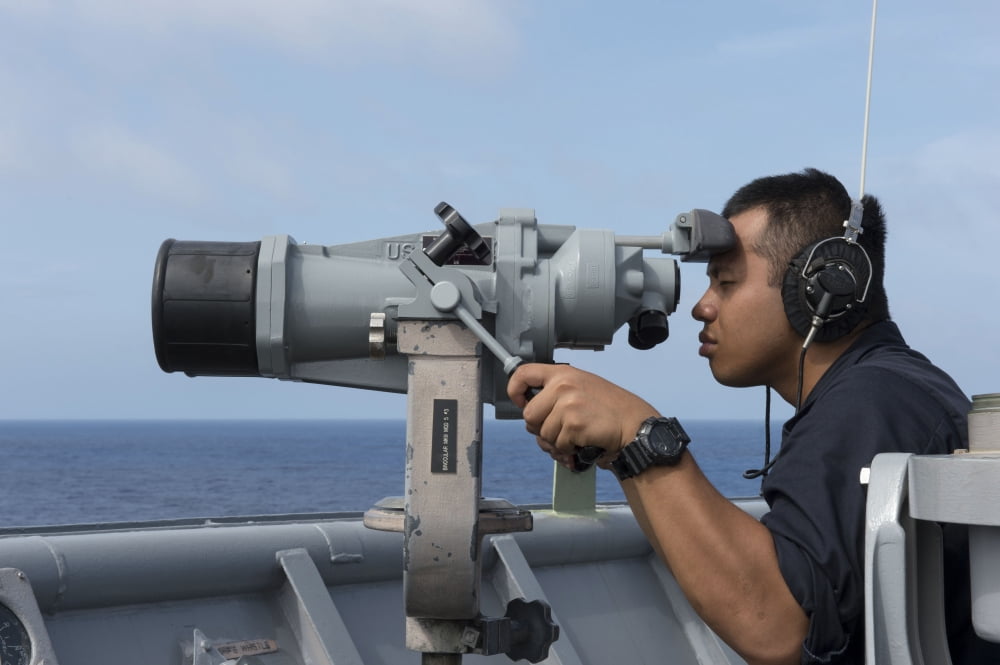 Seaman looks for surface contacts aboard USS Germantown Canvas Art - Stocktrek Images (34 x 23)