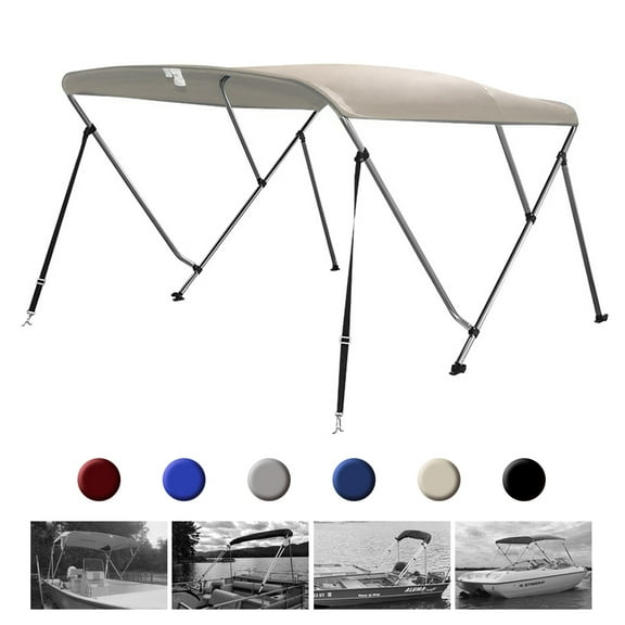 Seamander 3 Bow Bimini Top Boat Cover with Rear Support Pole and Storage Boot, 46" Height,Beige