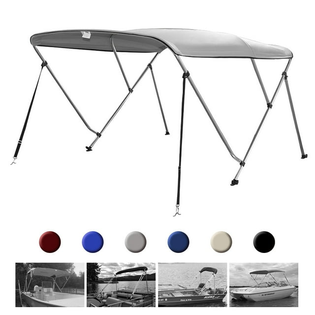 Seamander 3 Bow Bimini Top Boat Cover with Rear Support Pole and Storage Boot, 46" Height,Gray