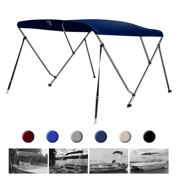 Seamander 3 Bow Bimini Top Boat Cover with Rear Support Pole and Storage Boot, 46" Height,Navy Blue
