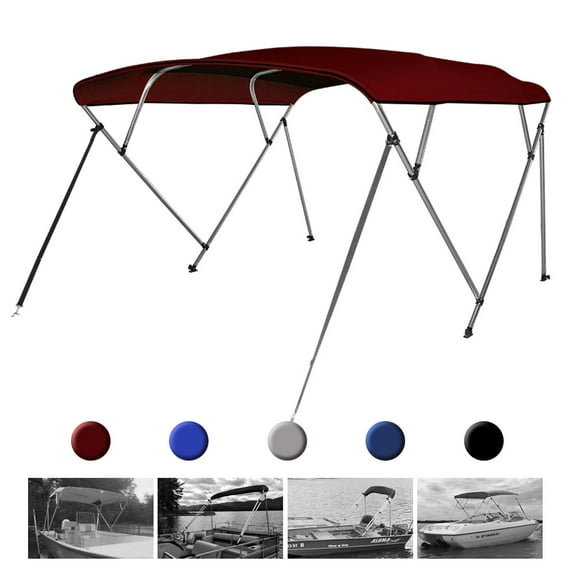 Seamander 4 Bow Bimini Top Boat Cover with Rear Support Pole and Storage Boot, 54" Height,Burgundy