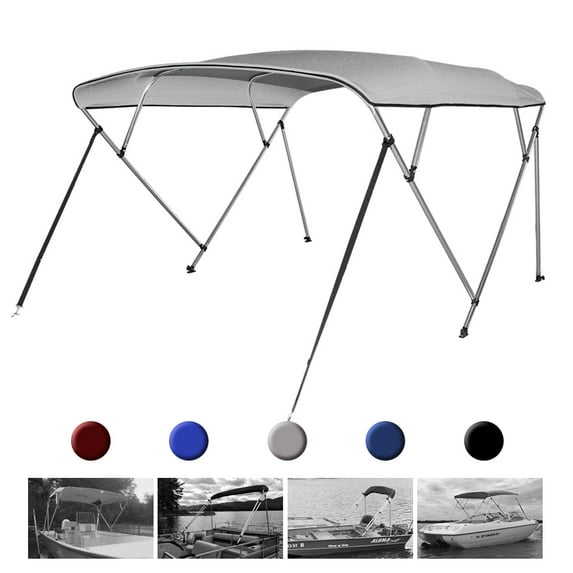 Seamander 4 Bow Bimini Top Boat Cover with Rear Support Pole and Storage Boot, 54" Height,Gray