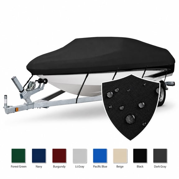 Seamander 420 Denier Heavy duty Waterproof Boat Cover, Fits boats 14'-16'L x 90"W, V-Hull Fishing Ski Boat Pro Bass Inboard Outboard Trailerable Boat Covers , Black
