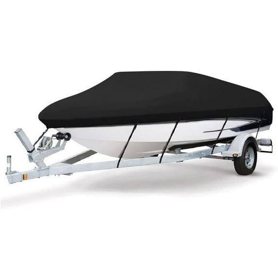 Seamander 420 Denier Heavy duty Waterproof Boat Cover, Fits boats 14'-16'L x 90"W, V-Hull Fishing Ski Boat Pro Bass Inboard Outboard Trailerable Boat Covers , Black