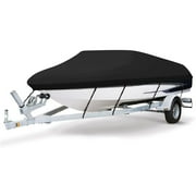 Seamander 420 Denier Heavy duty Waterproof Boat Cover, Fits boats 14'-16'L x 90"W, V-Hull Fishing Ski Boat Pro Bass Inboard Outboard Trailerable Boat Covers , Black