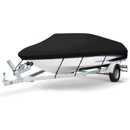 Seamander 420 Denier Heavy duty Waterproof Boat Cover, Fits boats 17'-19'L x 96"W, V-Hull Fishing Ski Boat Pro Bass Inboard Outboard Trailerable Boat Covers , Black