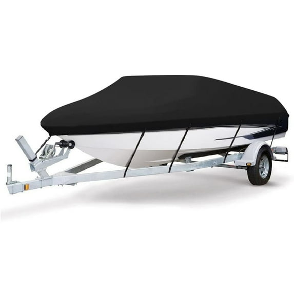 Seamander 420 Denier Heavy duty Waterproof Boat Cover, Fits boats 17'-19'L x 96"W, V-Hull Fishing Ski Boat Pro Bass Inboard Outboard Trailerable Boat Covers , Black