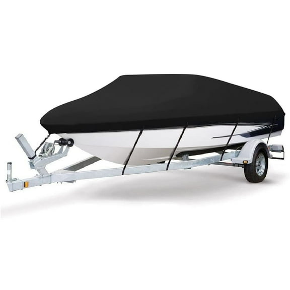 Seamander 420 Denier Heavy duty Waterproof Boat Cover, Fits boats 17'-19'L x 96"W, V-Hull Fishing Ski Boat Pro Bass Inboard Outboard Trailerable Boat Covers , Black