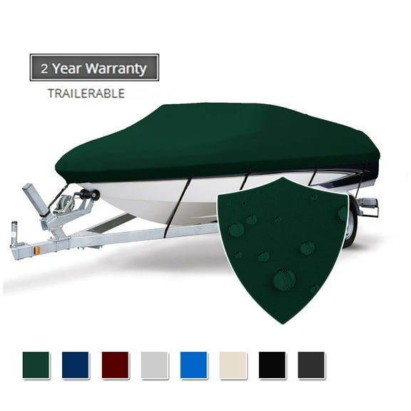 Seamander 600 Denier Heavy duty Waterproof Boat Cover, Fits boats 16'-18.5'L x 94"W, V-Hull Fishing Ski Boat Pro Bass Inboard Outboard Trailerable Boat Covers , Forest Green