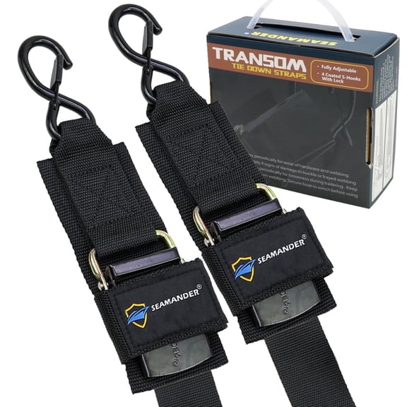 Seamander Adjustable Transom Tie Down Straps for Boating, Jetski, PWC Trailer, UV Treated, 2 Pack, 2 inch x 48 inch