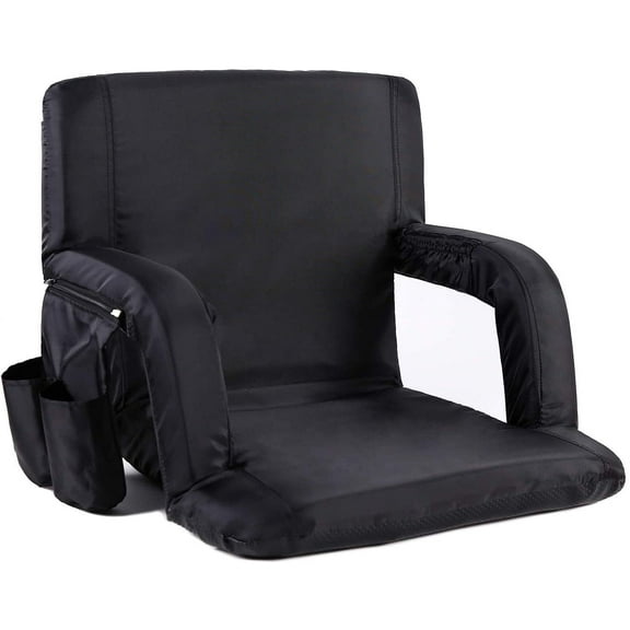 Seamander Large Size Foldable Stadium Seat Chair for Bleacher Padded Back Support with 6 Reclining Positions, Black